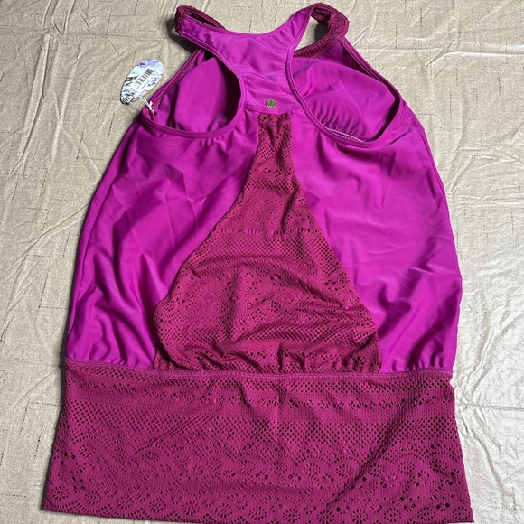 PRANA Ani Rich Fuchsia Pink Racerback Swim Active Tankini Top Womens Sz L - Picture 10 of 13